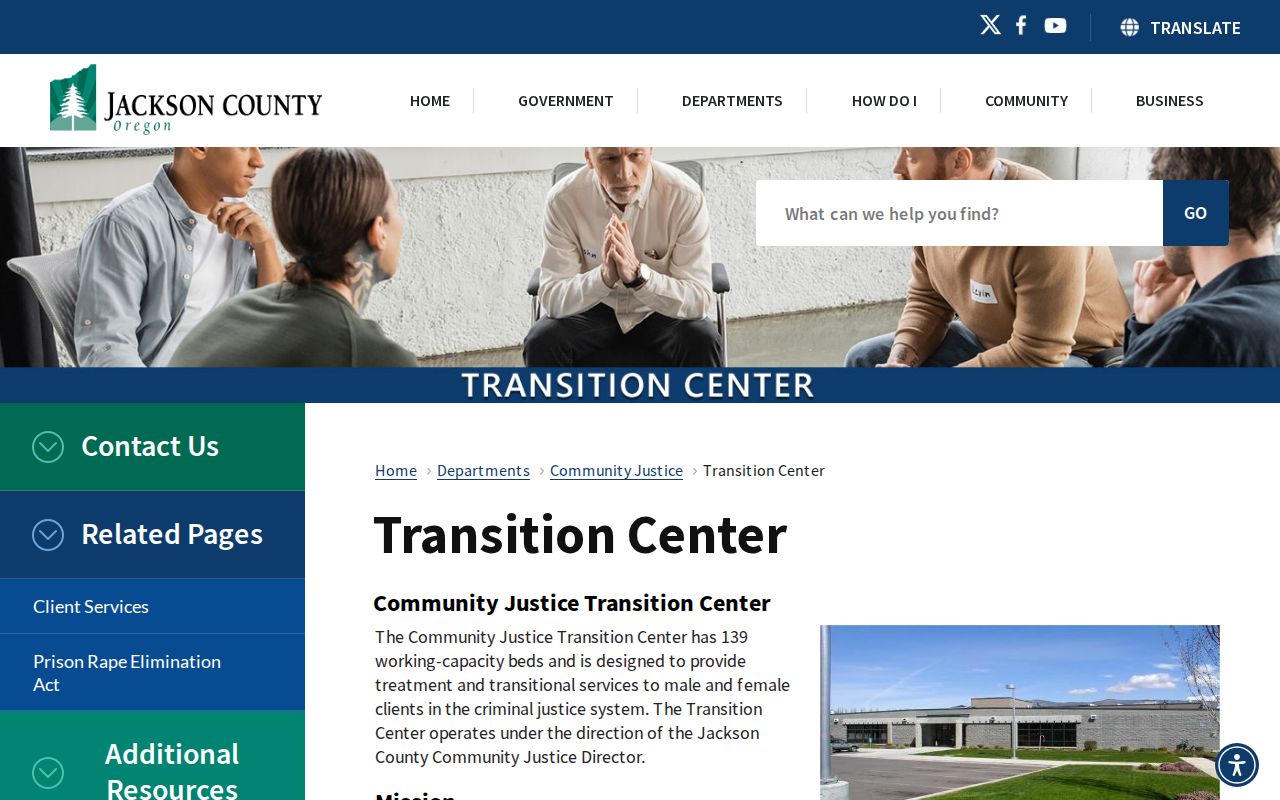 Jackson County Community Justice Transition Center overview and statistics page